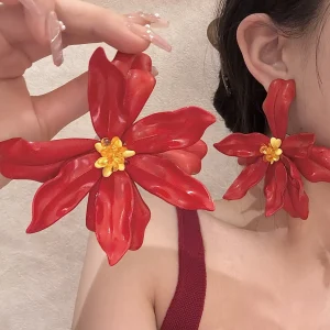 Vintage Metal Large Flowers Exaggerated Personality Trendy Holiday Jewelry Earrings