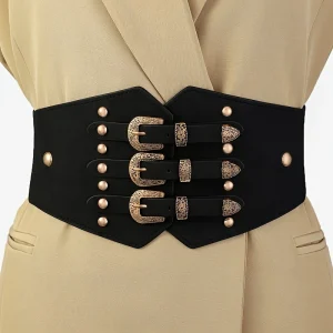 Vintage Rivet Studded Waistband Gothic Triple Buckle Wide Corset Waspie Dress Belts