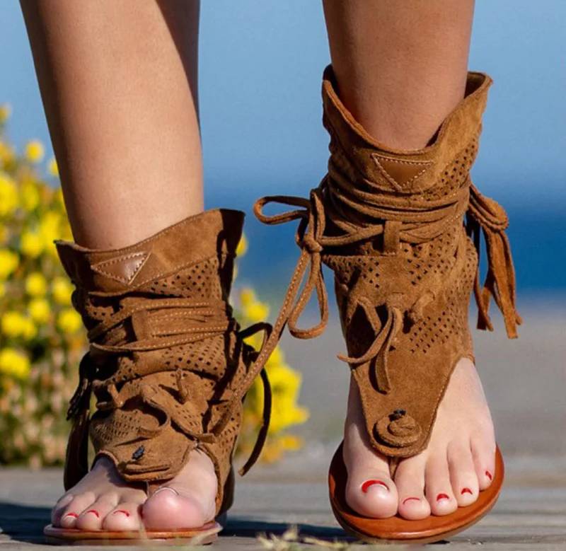 Vintage Tassel Rome Gladiator Clip Toe Retro Ankle Strap Sandals - Image 8