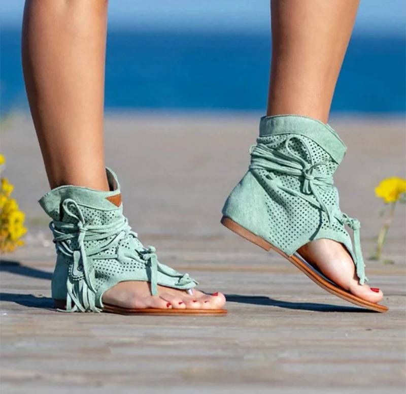 Vintage Tassel Rome Gladiator Clip Toe Retro Ankle Strap Sandals - Image 6