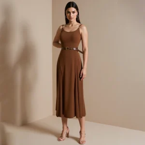 Vintage Sashes Retro Long Skirt With Belt Strap Vest Dress