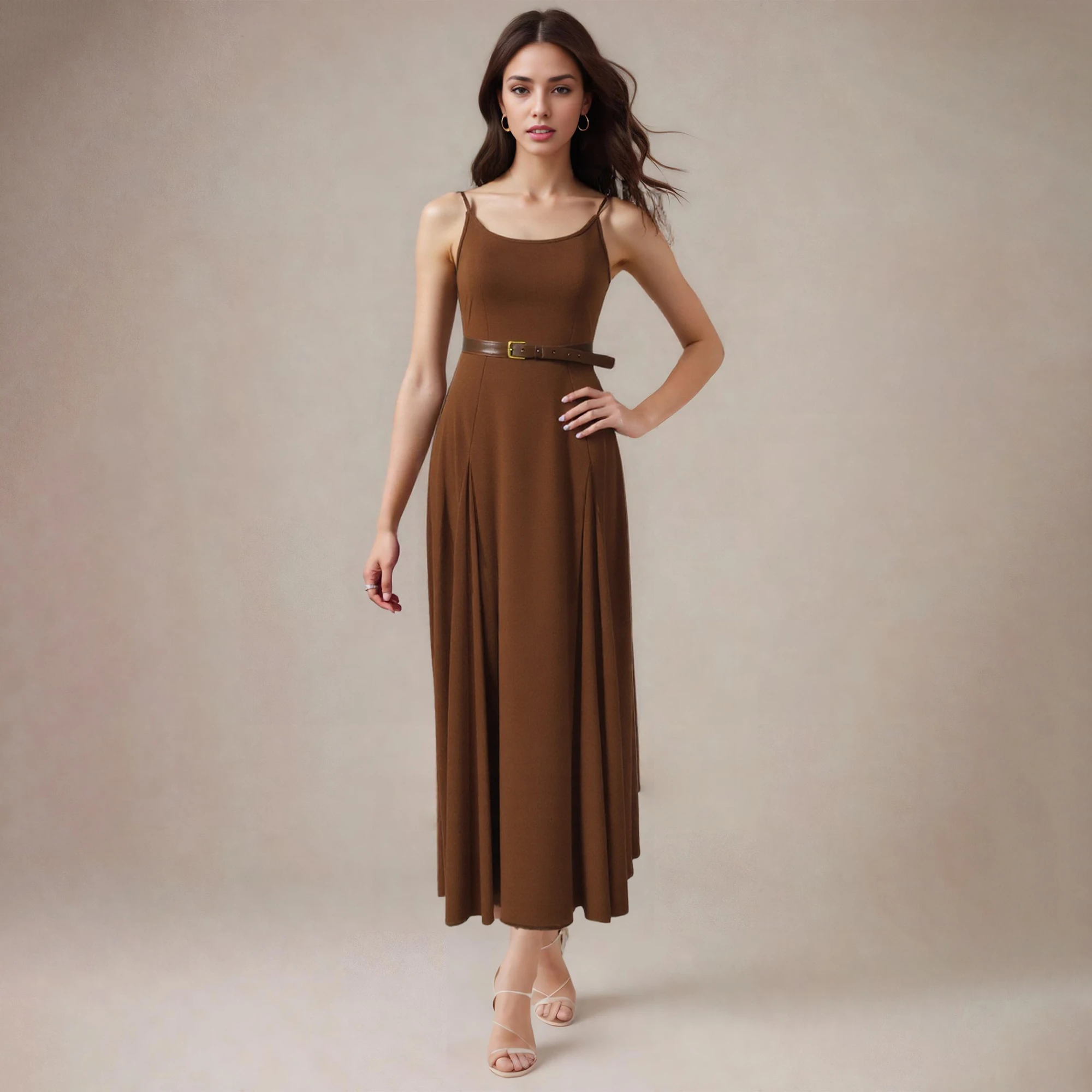 Vintage Sashes Retro Long Skirt With Belt Strap Vest Dress - Image 2