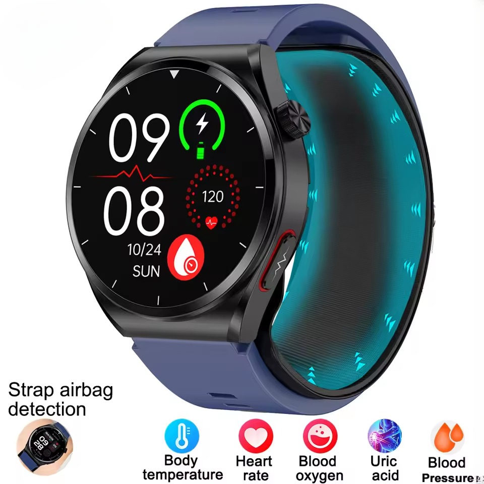Elegant Pump Sphygmomanometer Heart Rate Thermometer Airbag Wristband Call reminder Health GT5 Smart Watch - Image 3