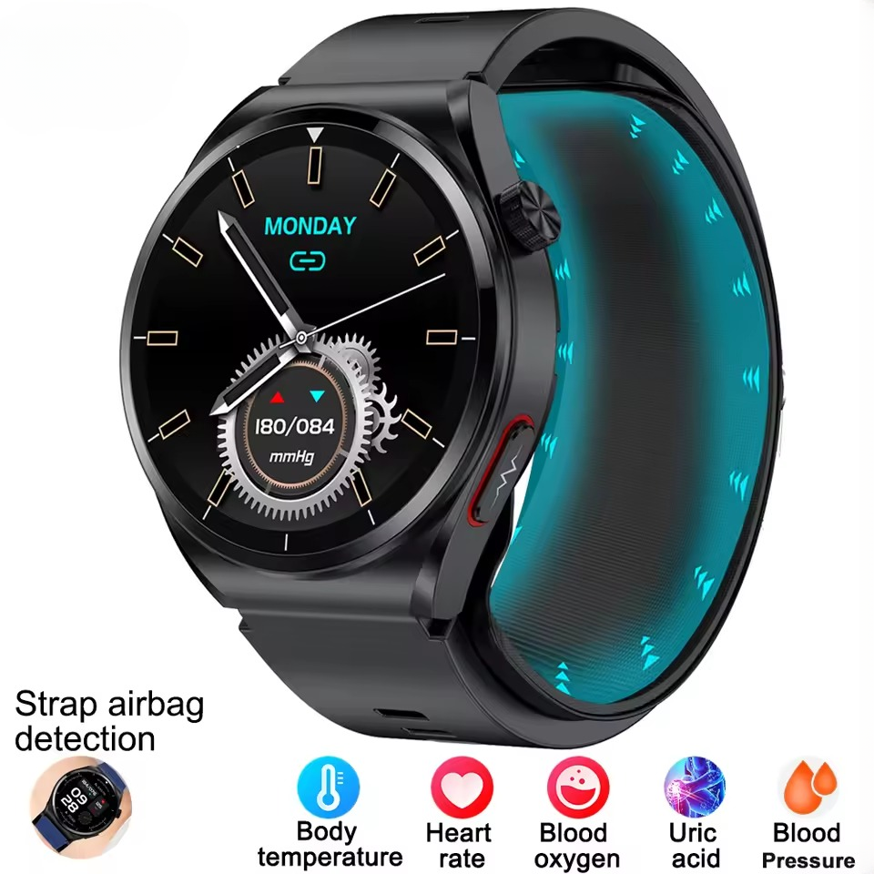 Elegant Pump Sphygmomanometer Heart Rate Thermometer Airbag Wristband Call reminder Health GT5 Smart Watch - Image 2