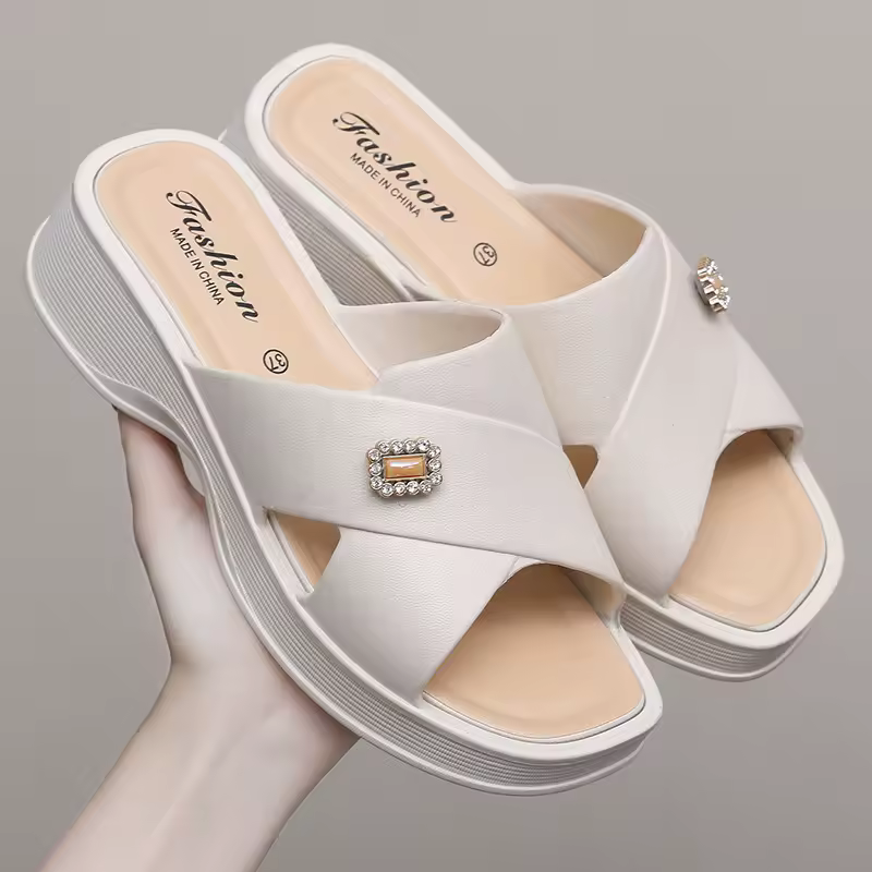 Casual Soft Bottom Outside Thick Sole Wedge Heels Slippers - Image 3