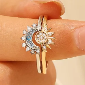 Casual Alloy Sun Moon Rhinestone Nature Chic Beach Resort Wear Rings