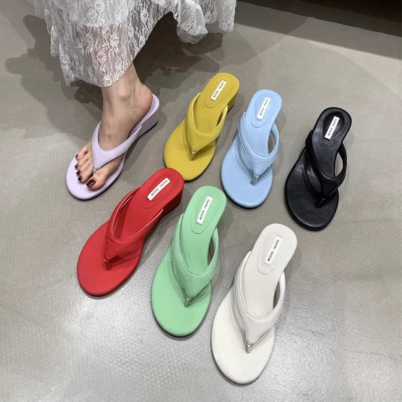 Casual Slides Narrow Band Outdoor Wedge Heel Flip Flops Slipper - Image 11