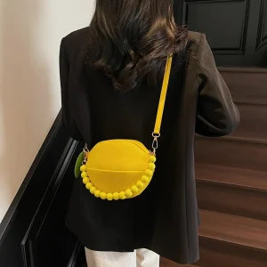 Appliques Cute Lemon Dopamine Style PU Solid Color Lightweight Fruit Crossbody Shoulder Bag