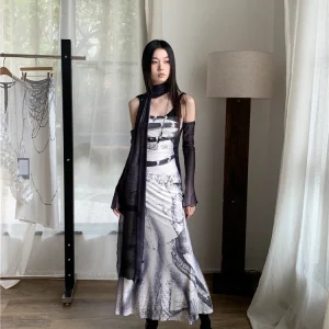 Backless Patchwork Mesh A Line Designer Mermaid Long Slip Dress