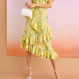 Beautiful Tiered Sleeveless Asymmetrical Printed Ruffle Dress