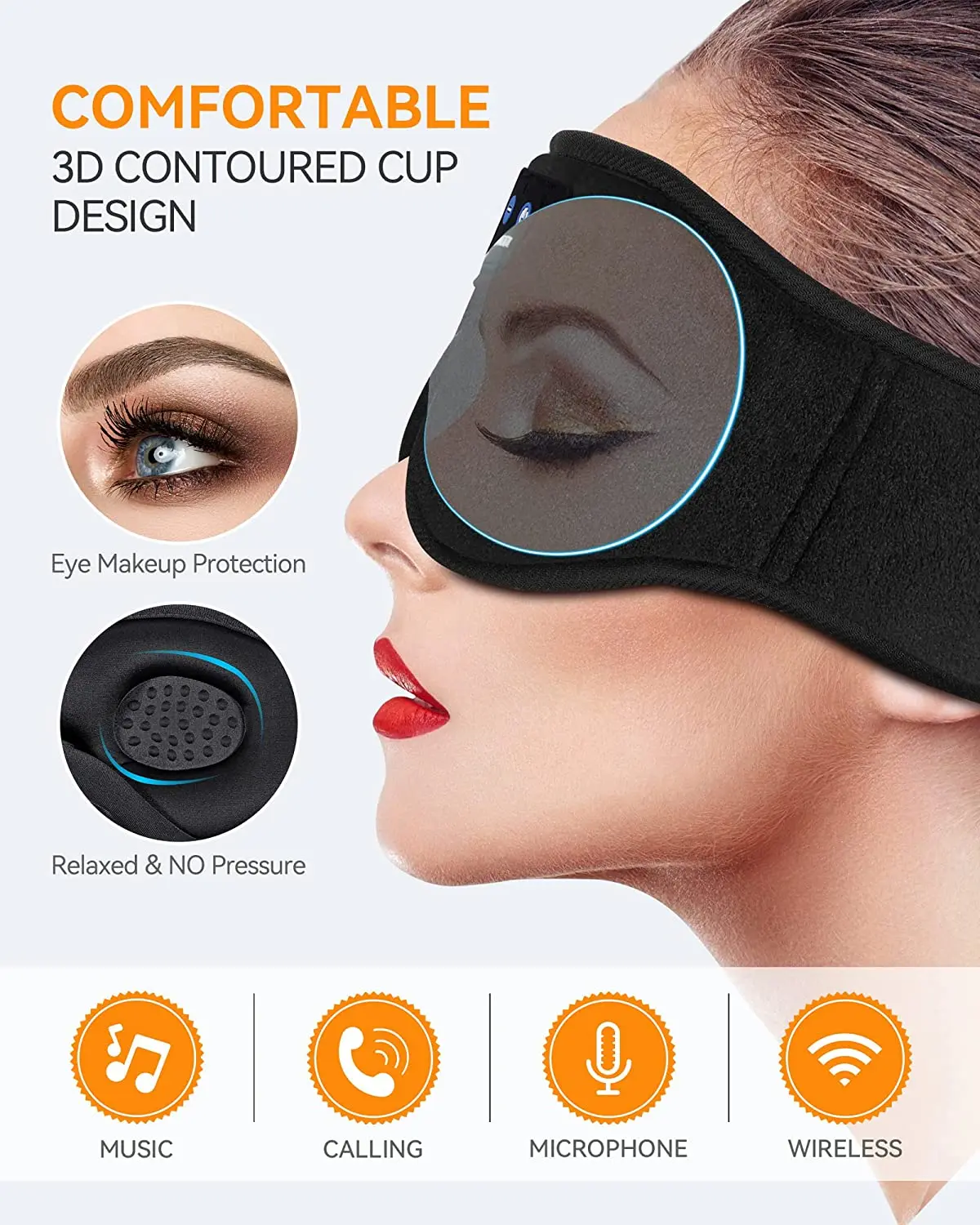 Bluetooth Sleeping Headphones Headband Soft Elastic Comfortable Music Earphones Wireless Air Travel 3D Eye Mask - Image 5