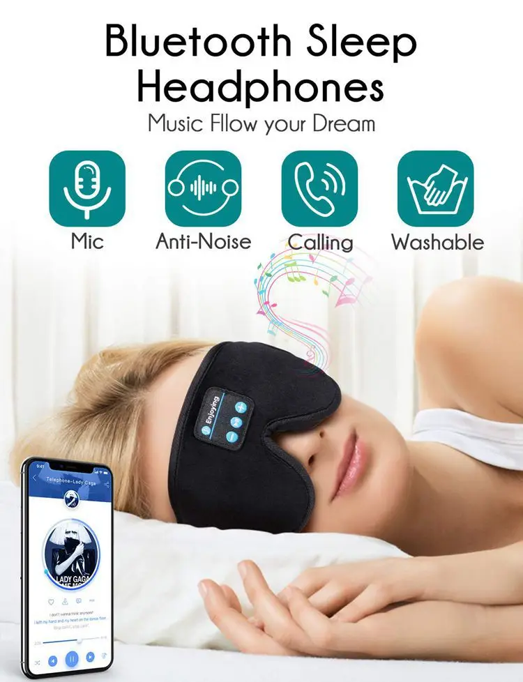 Bluetooth Sleeping Headphones Headband Soft Elastic Comfortable Music Earphones Wireless Air Travel 3D Eye Mask - Image 4