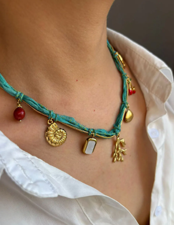 Bohemia Stainless Steel Conch Coral Shell Cherry Natural Stone Charms Pendant Necklace - Image 2