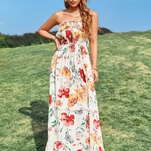 Bohemian Floral Print Sleeveless Resort Wear Maxi Dress