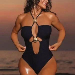 Bohemian Halter Neck With Open Shoulder Cutouts In Sleeveless One Piece