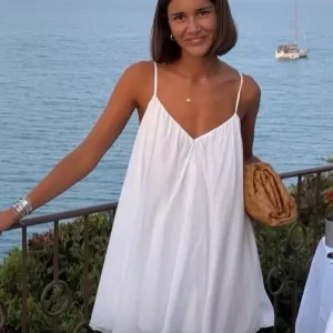 Bohemian Solid Color Slip V-Neck Backless Beach Shift Dress