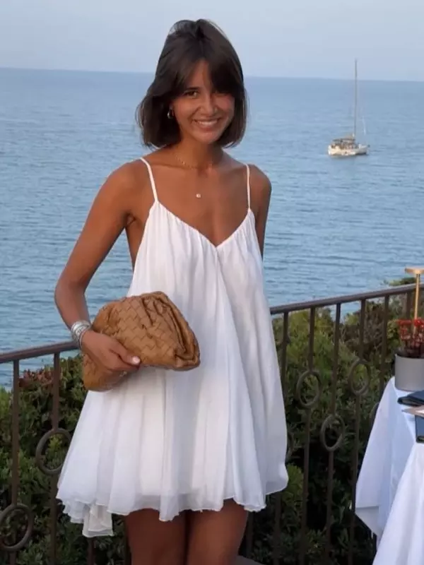 Bohemian Solid Color Slip V-Neck Backless Beach Shift Dress - Image 2