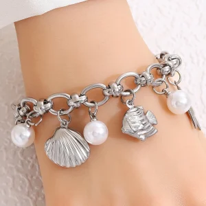 Bohemian Starfish Shell Ocean Style Chain Pendant Stainless Steel Bracelets