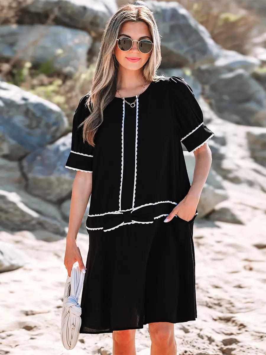 Bohemian Trim And Bow Decoration Street Wear Shift Dress
