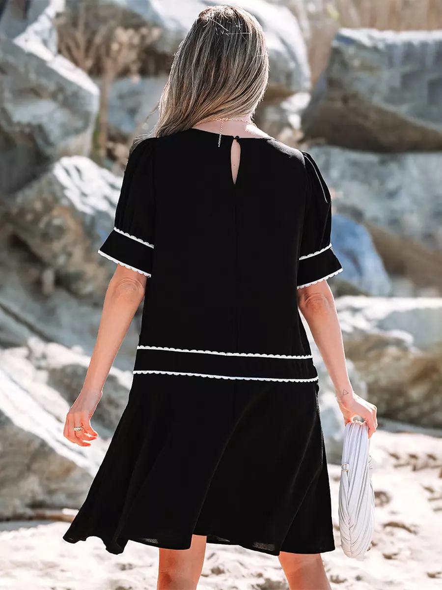 Bohemian Trim And Bow Decoration Street Wear Shift Dress - Image 3