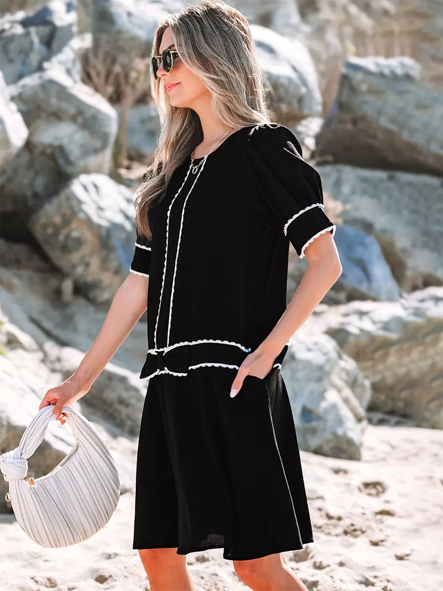 Bohemian Trim And Bow Decoration Street Wear Shift Dress - Image 2