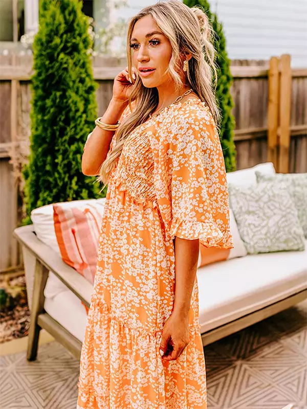 Boho V-neck Floral With V-Neck And High Waist In Maxi Dress - Image 5