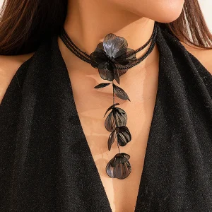 Boho Metal Wire Ginkgo Leaf Multi Layer Metal Chain Choker Pendant Necklace