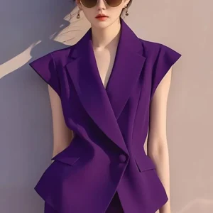 Buttons Solid Color Turn-down Collar Tailored Coat High Waist Shorts Two-piece Suit