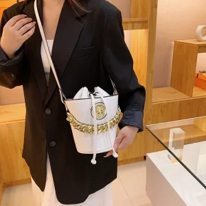 Casual Chain Shoulder Purse Minimalist Soft Leather Trendy Everyday Tote Crossbody Bucket Bag