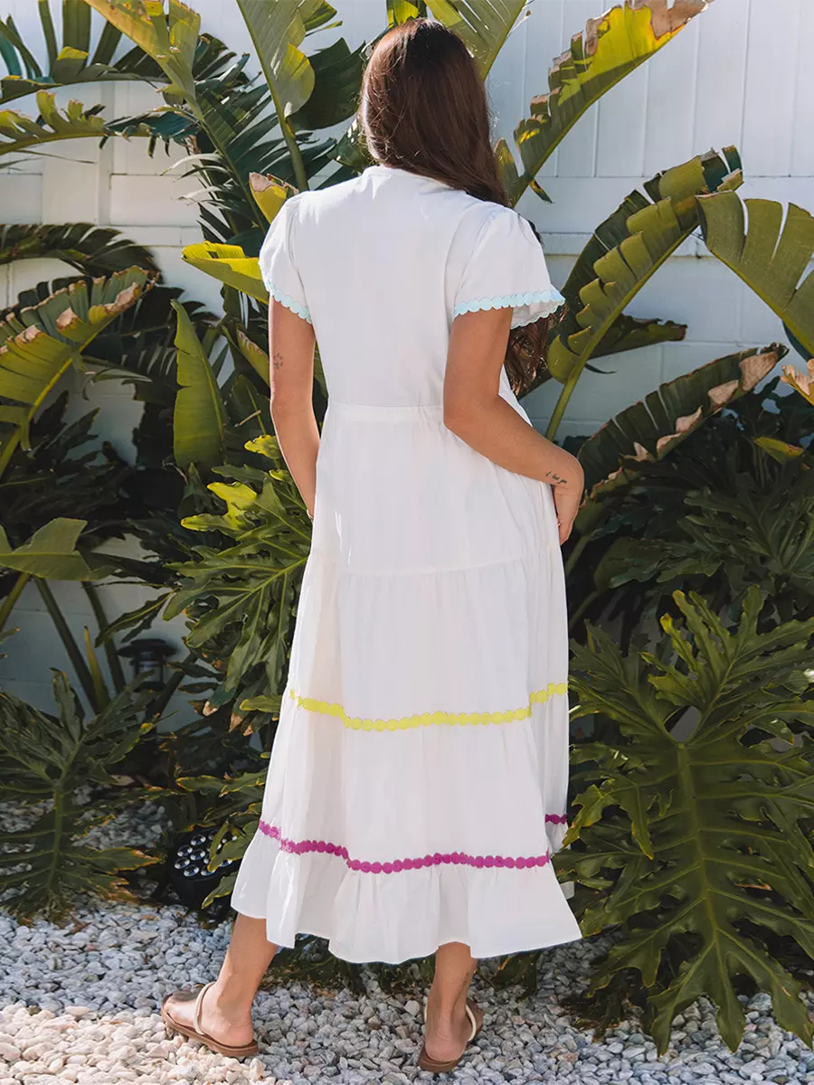 Casual Color Block Puff Short Sleeves Daily Casual Maxi Boho Dress - Image 4