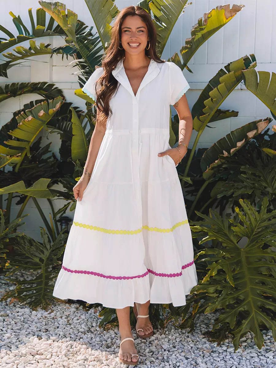 Casual Color Block Puff Short Sleeves Daily Casual Maxi Boho Dress - Image 2