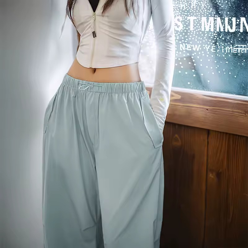 Casual Cool-Touch Parachute Lightweight Elastic Waist Joggers Pants Street Cargo Loose Fit Trousers - Image 5