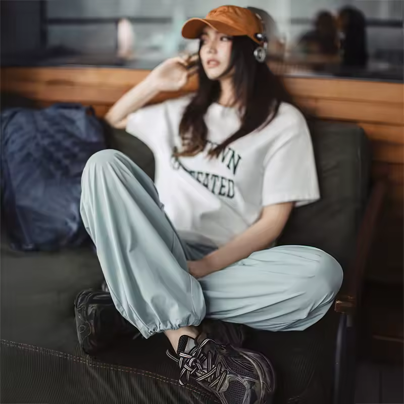 Casual Cool-Touch Parachute Lightweight Elastic Waist Joggers Pants Street Cargo Loose Fit Trousers - Image 3