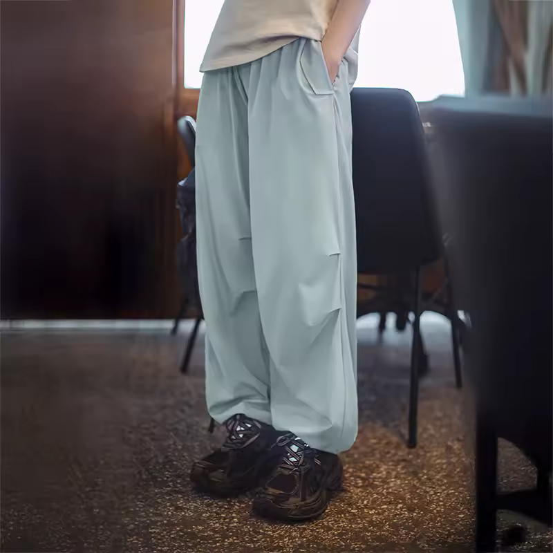 Casual Cool-Touch Parachute Lightweight Elastic Waist Joggers Pants Street Cargo Loose Fit Trousers - Image 2