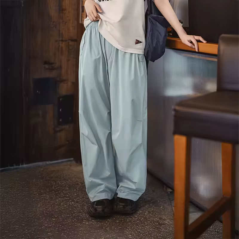Casual Cool-Touch Parachute Lightweight Elastic Waist Joggers Pants Street Cargo Loose Fit Trousers