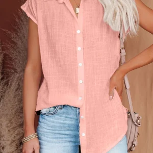 Casual Cotton Solid Color Linen Short-sleeved Buttons Loose Shirt