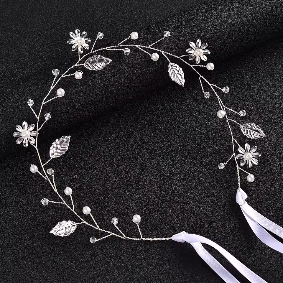 Casual Floral Alloy Flower Artificial Pearl Headwear for Bride Wedding Hairbands