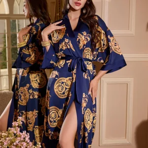 Luxury Floral Mid-Calf Seven-quarter-sleeved Nightgowns
