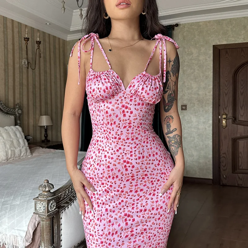 Casual Floral Strapless Beach Vacation Streetwear Bodycon Dress - Image 2
