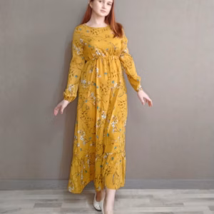 Casual Full Sleeve Floral Printed O-neck Bohe Beach Party Long Dress