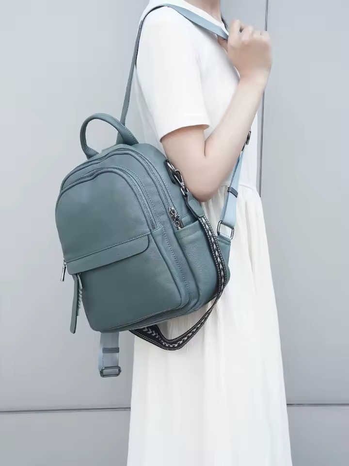 Casual Genuine Leather Multi-pocket Design Simple Travel Convertible Shoulder Backpack