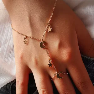 Casual Gilded Moon Stars Cosmos Element Chic Trending Resort Wear Beacelet