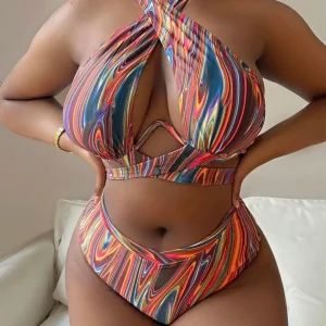 Casual High Waist Bathers Push Up Bikini Printed Swimsuit