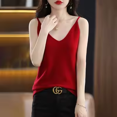Casual Knitted Cotton V-neck Tank Office Lady Tank Top