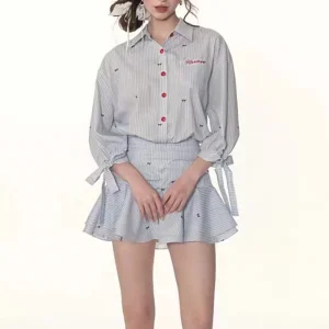 Casual Lapel Long Sleeve High Waist Patchwork Button Mini Dress