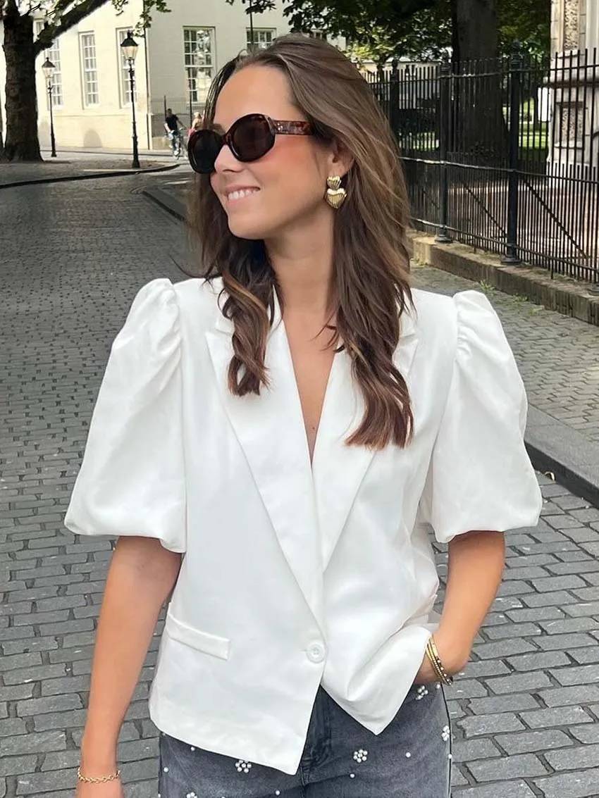 Casual Lapel Short Sleeve Single Button Shirts High Waist Straight Pants Sets - Image 6