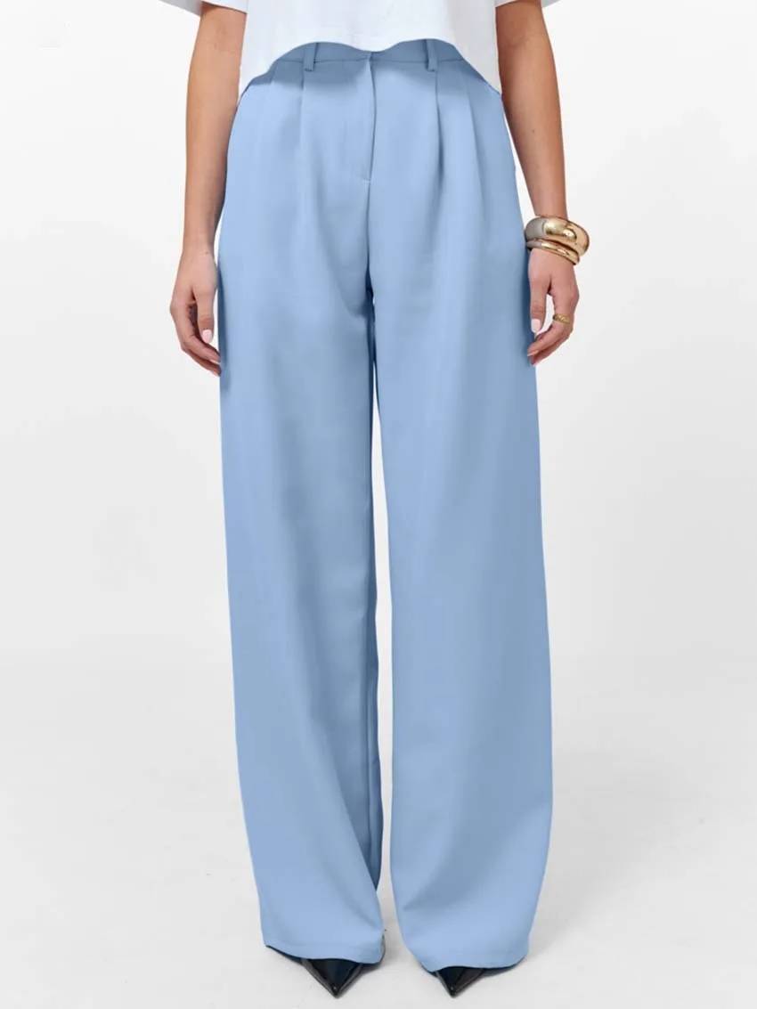 Casual Lapel Short Sleeve Single Button Shirts High Waist Straight Pants Sets - Image 9