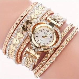 Casual Leather Rhinestone Long Leather Bracelet Quartz Watches