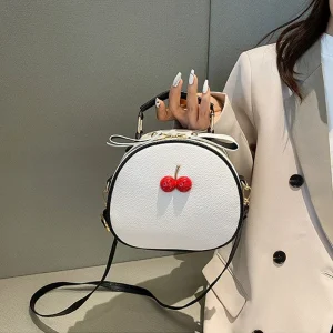 Casual Litchi Pattern Contrast Cherry Small Purse And Sling-shoulder Crossbody Handbags