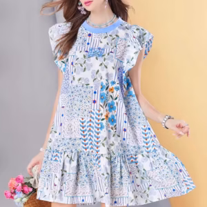 Casual Loose Short Sleeve Lightweight Ruffle Hem Holiday Beach Boho Sundress